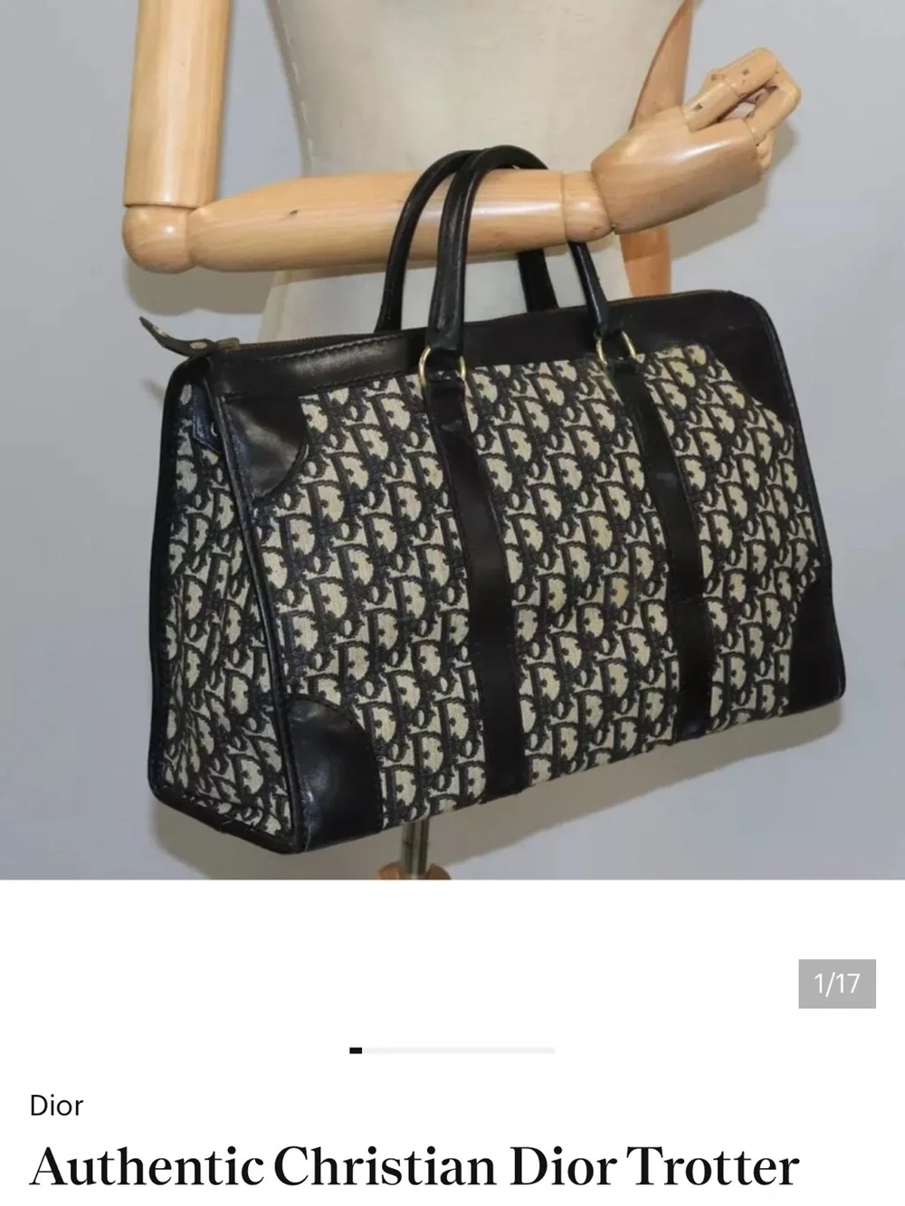 Authentic Dior Black and Beige Large Boston Handbag. - Picture 5 of 17